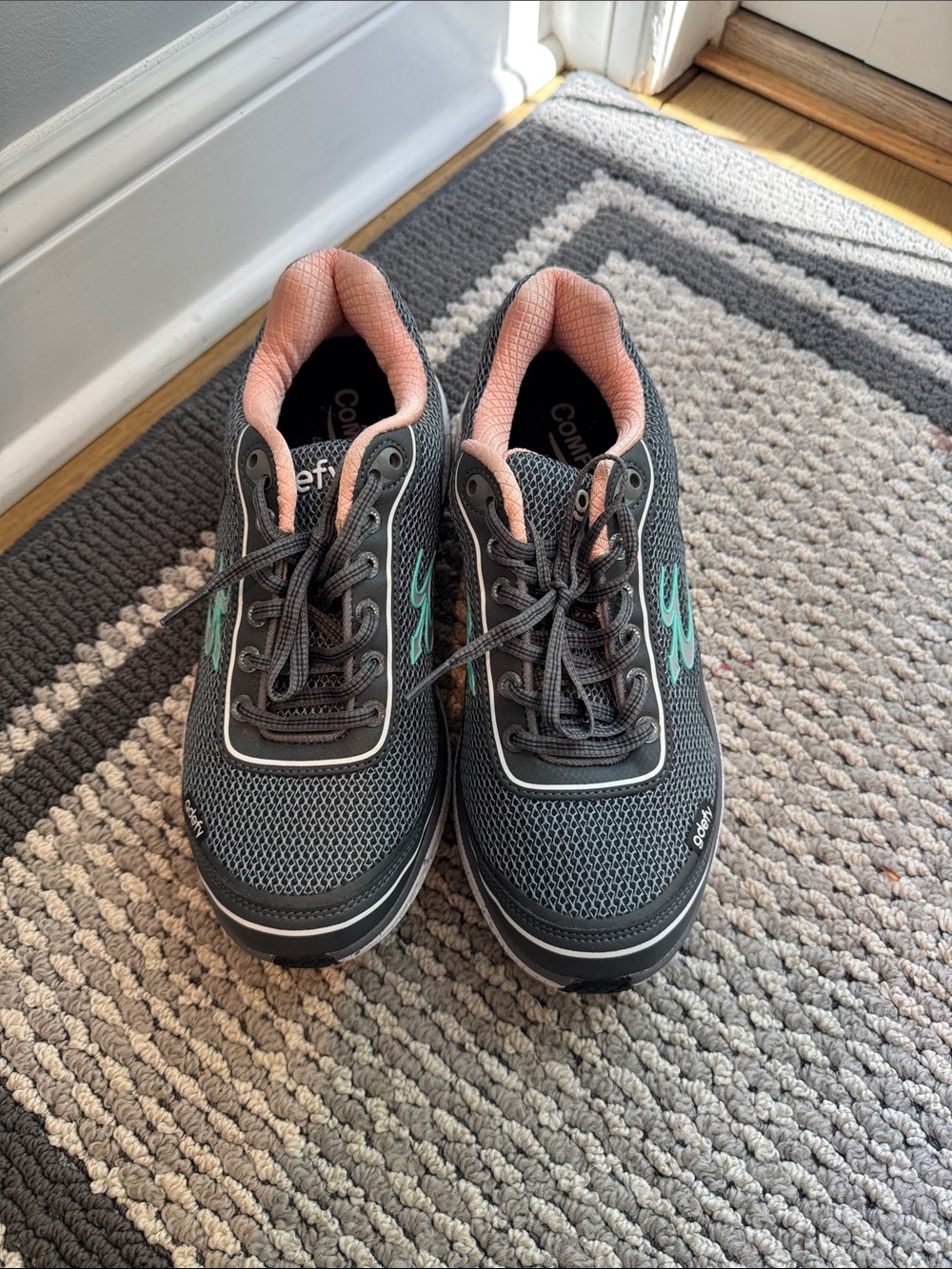 Gdefy Charcoal Mesh Sneakers with Pink Lining and Teal Logo